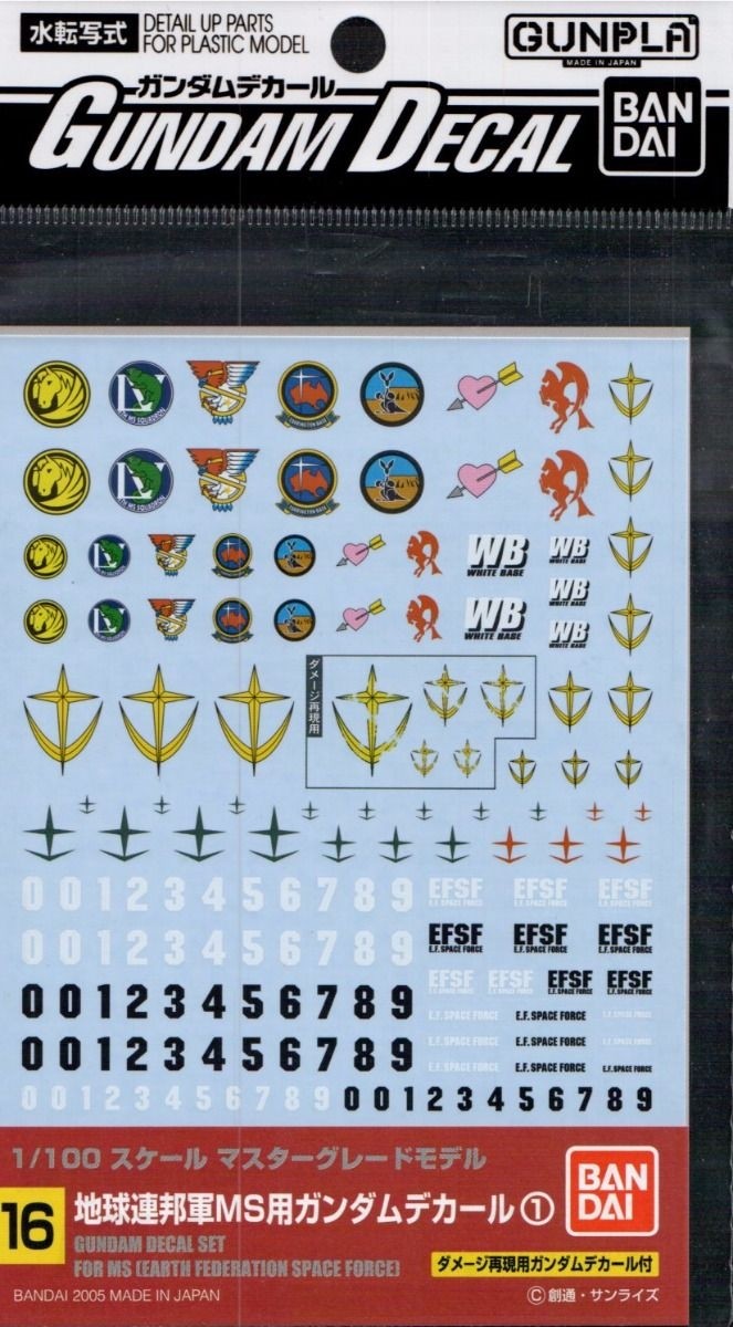 GD-16 MG EFSF Mobile Suit #1 "Mobile Suit Gundam", Bandai Hobby Decal (Gundam Model Decal)
